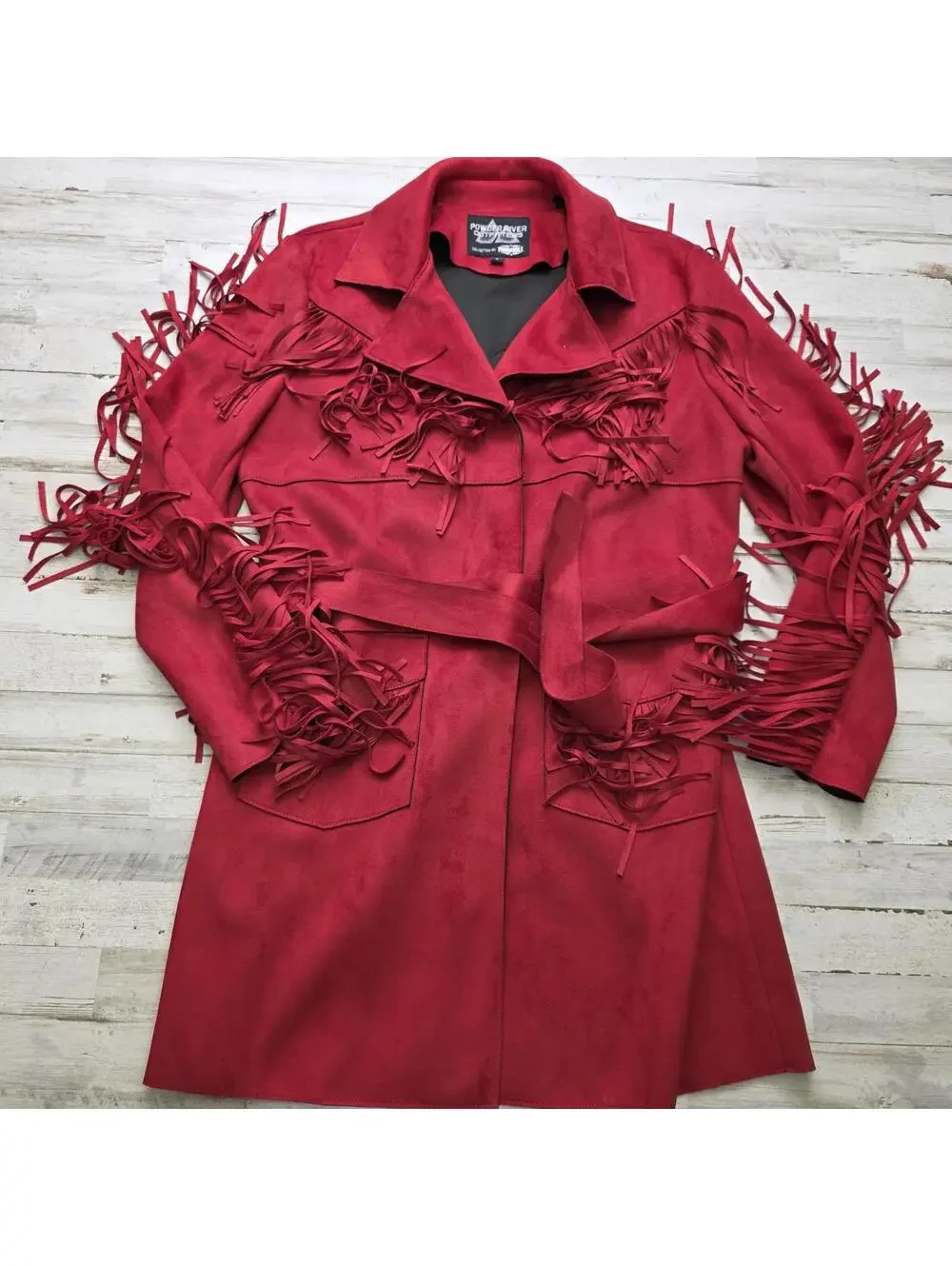 Powder River Outfitters Faux Suede Fringed Coat Jacket LG Western Boho Cowgirl - Picture 1 of 9